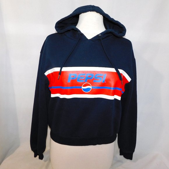 H&M DIVIDED x PEPSI Womens M Blue Pepsi Logo Cropped Pullover Hoodie - Picture 1 of 8